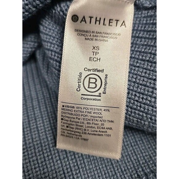 Athleta Hanover Refined V-Neck Sweater Heron Blue Merino Wool Blend Women’s XS - Picture 7 of 11